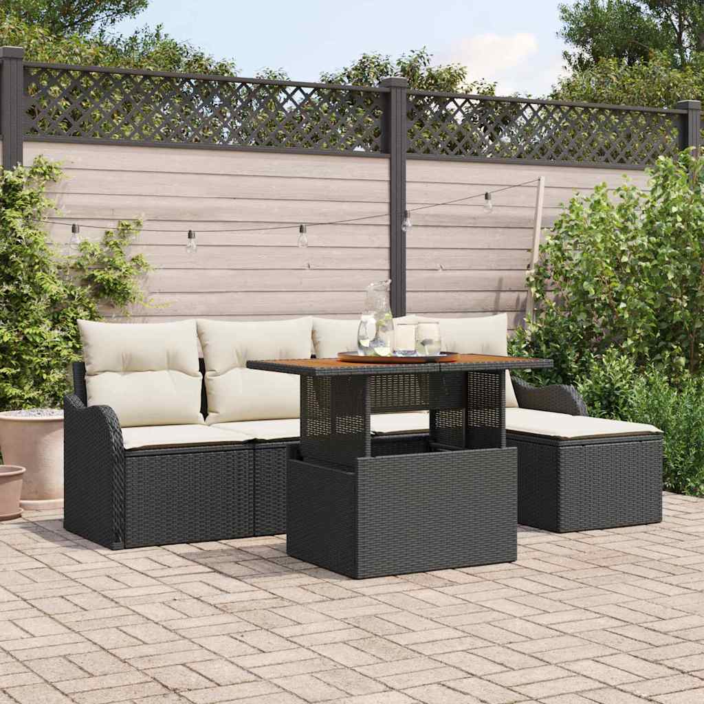 Tuin Sofa Set met opslag 6 pcs Zwart Poly riet is nu te koop bij PeponiXL, paradijselijk wonen!