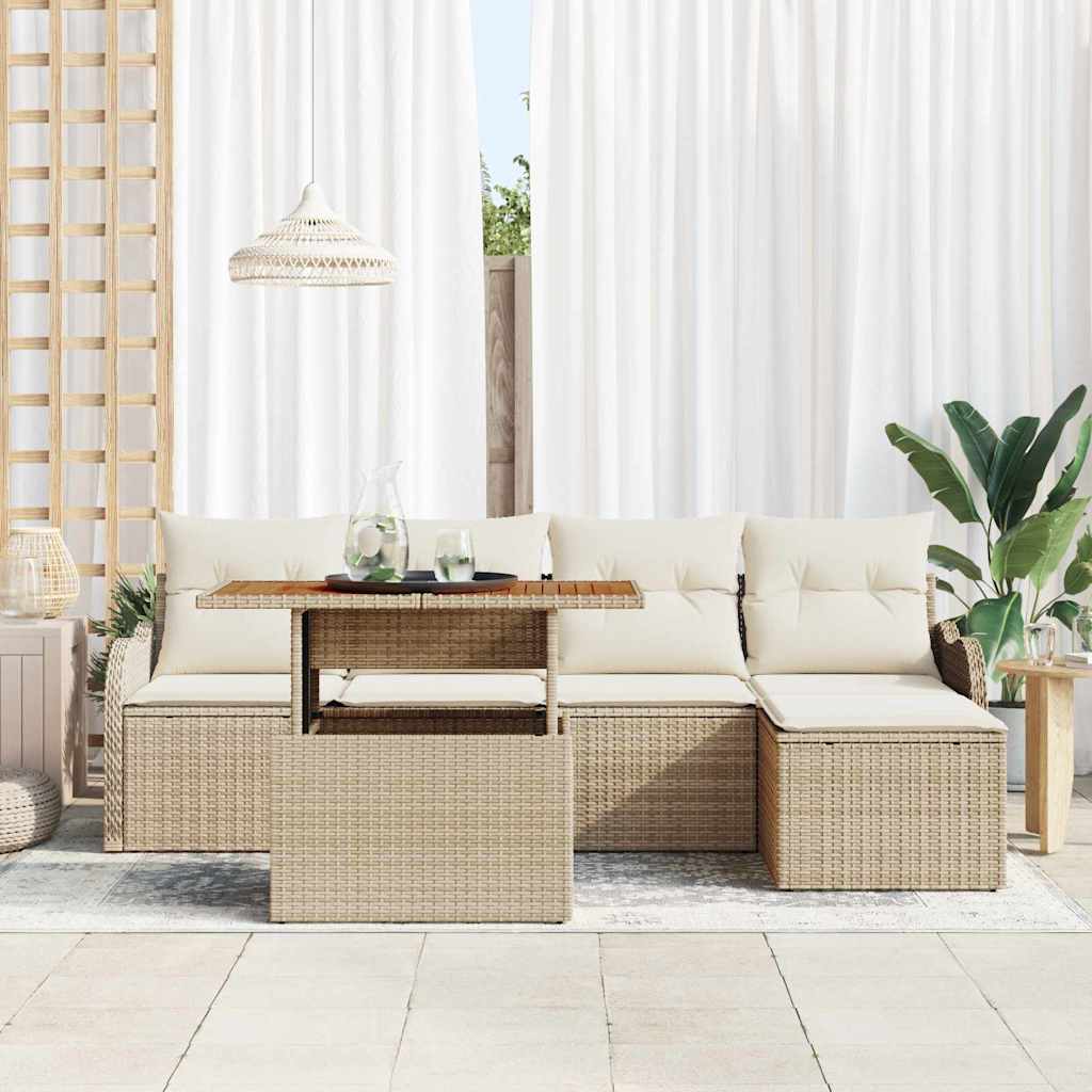 Tuin Sofa Set met opslag 6 pcs Beige Poly riet is nu te koop bij PeponiXL, paradijselijk wonen!