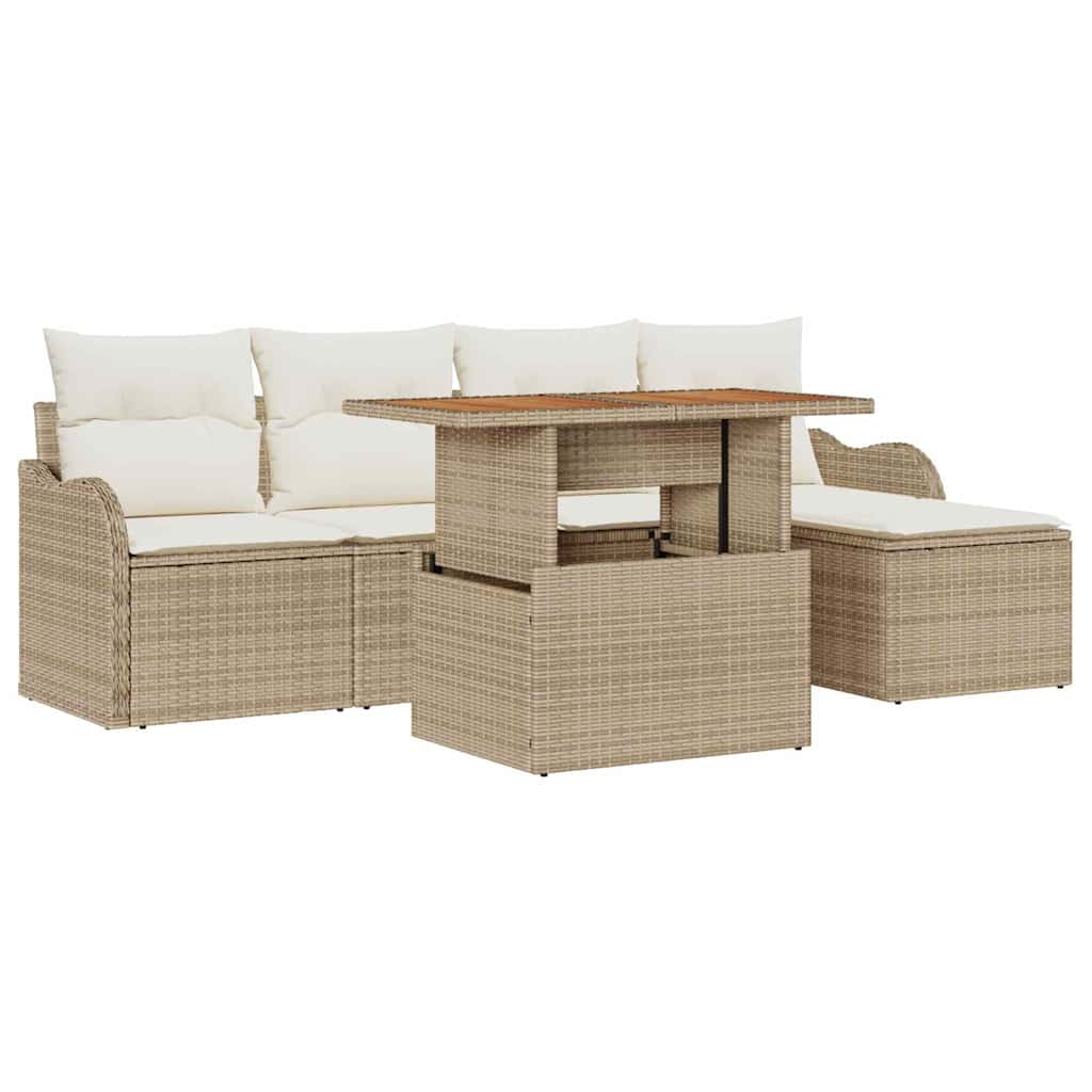Tuin Sofa Set met opslag 6 pcs Beige Poly riet is nu te koop bij PeponiXL, paradijselijk wonen!