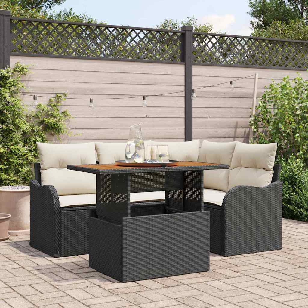 Tuin Sofa Set met opslag 5 pcs Zwart Poly riet is nu te koop bij PeponiXL, paradijselijk wonen!