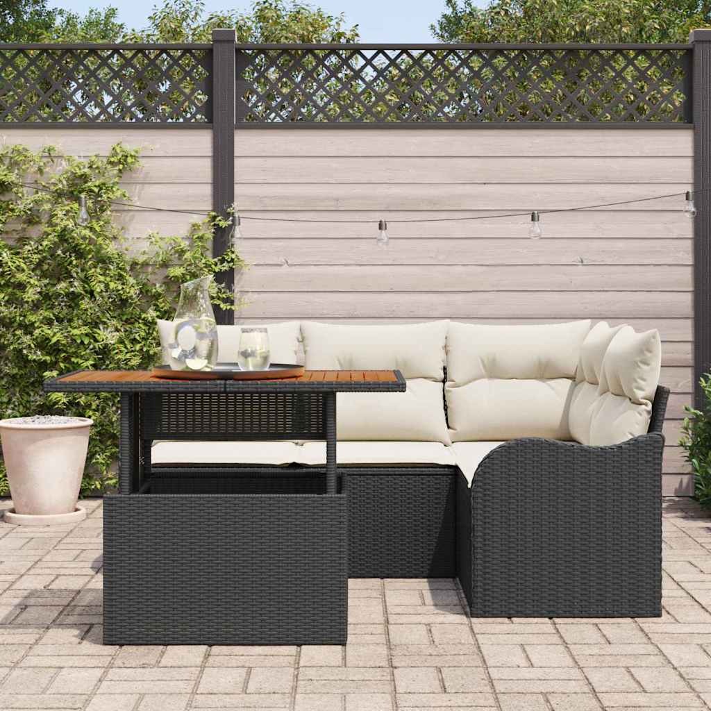 Tuin Sofa Set met opslag 5 pcs Zwart Poly riet is nu te koop bij PeponiXL, paradijselijk wonen!