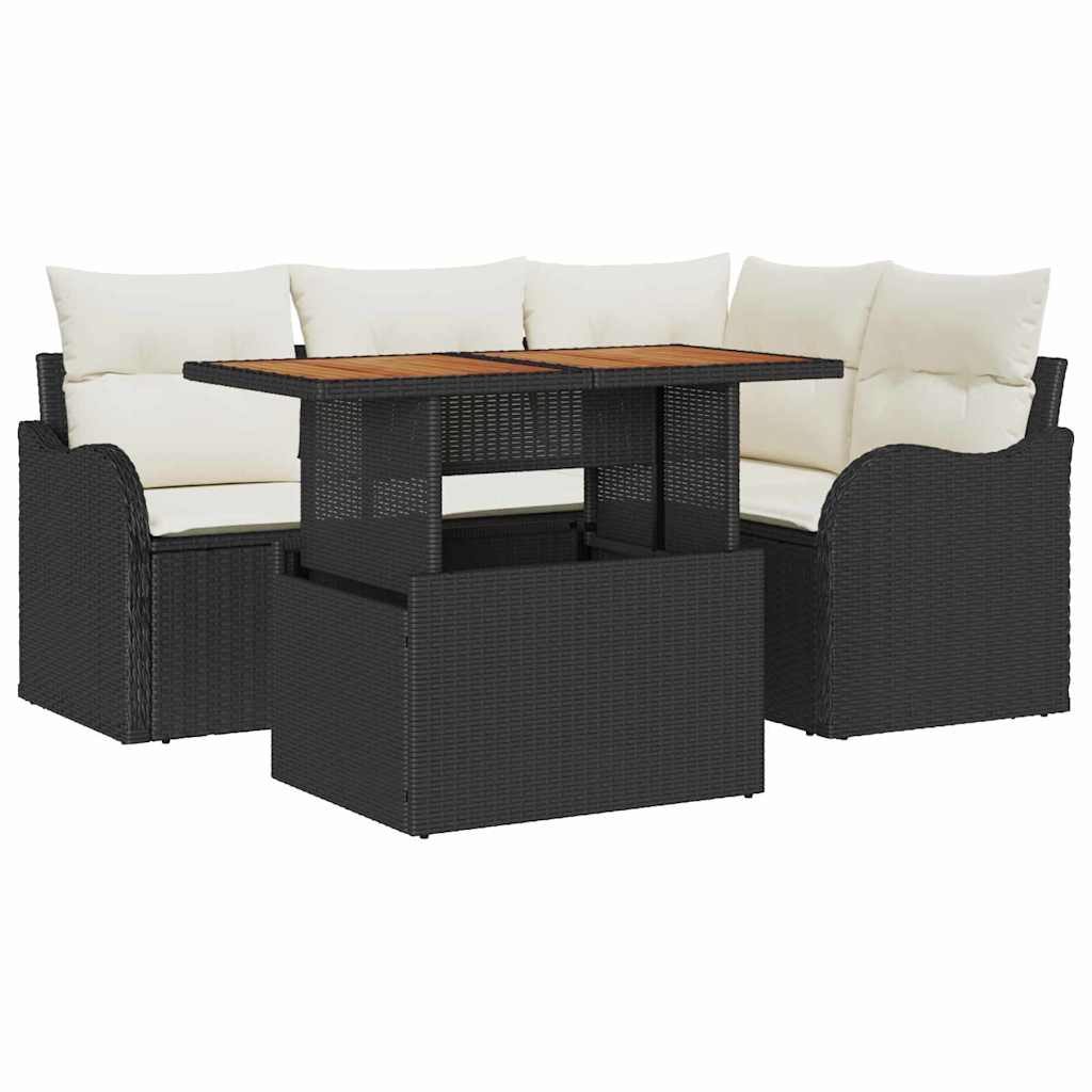Tuin Sofa Set met opslag 5 pcs Zwart Poly riet is nu te koop bij PeponiXL, paradijselijk wonen!