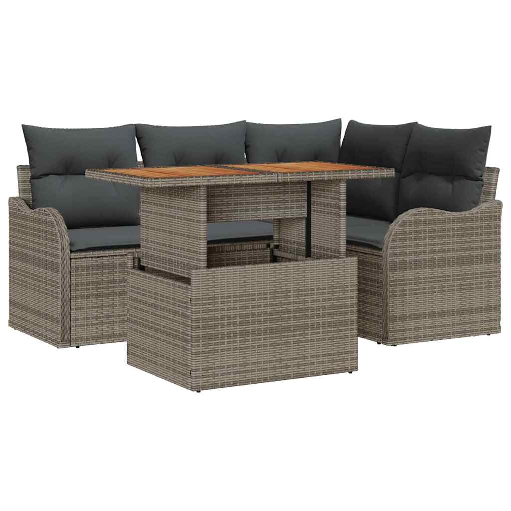 Tuin Sofa Set met opslag 5 pcs Grijs Poly riet is nu te koop bij PeponiXL, paradijselijk wonen!