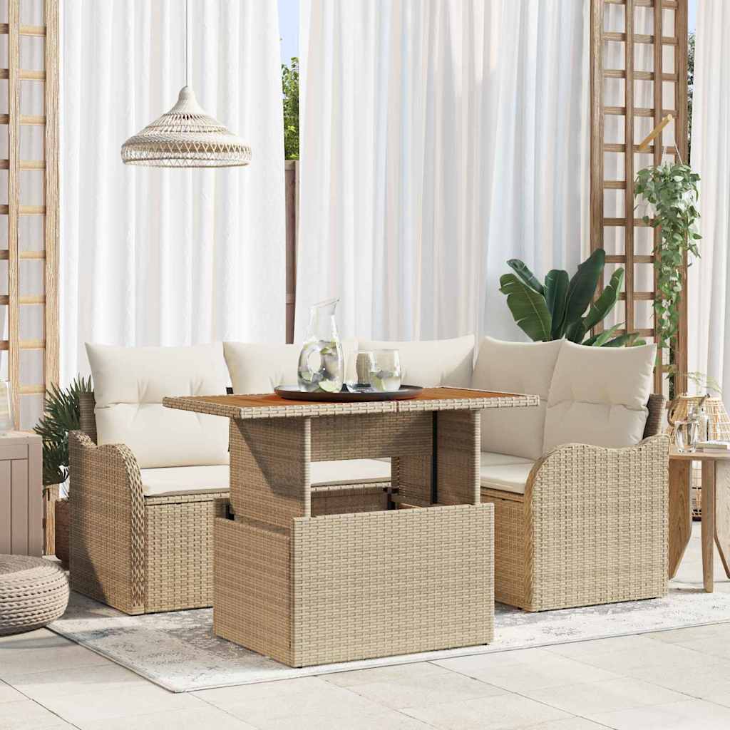 Tuin Sofa Set met opslag 5 pcs Beige Poly riet is nu te koop bij PeponiXL, paradijselijk wonen!