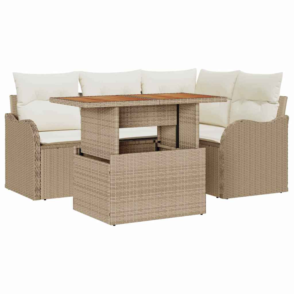 Tuin Sofa Set met opslag 5 pcs Beige Poly riet is nu te koop bij PeponiXL, paradijselijk wonen!