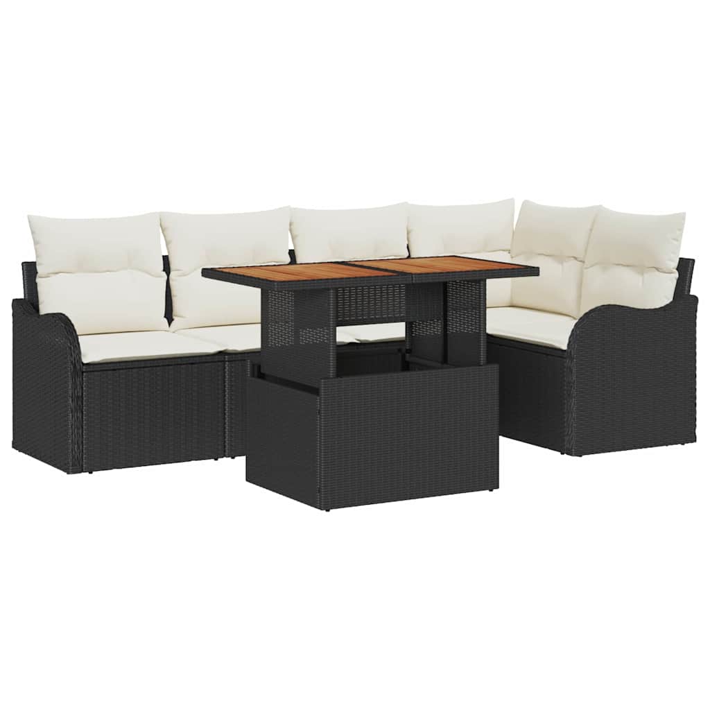Tuin Sofa Set met opslag 6 pcs Zwart Poly riet is nu te koop bij PeponiXL, paradijselijk wonen!