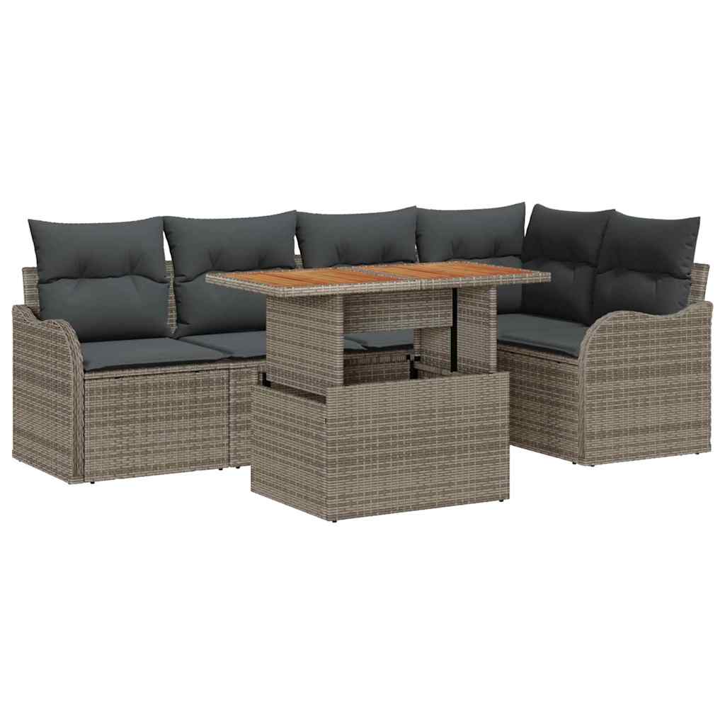 Tuin Sofa Set met opslag 6 pcs Grijs Poly riet is nu te koop bij PeponiXL, paradijselijk wonen!