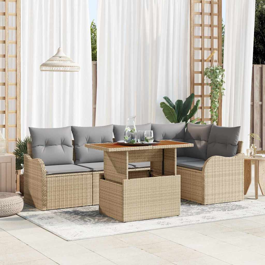 Tuin Sofa Set met opslag 6 pcs Beige Poly riet is nu te koop bij PeponiXL, paradijselijk wonen!