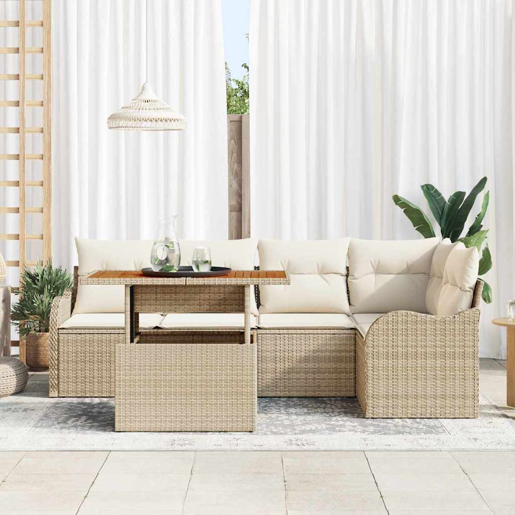 Tuin Sofa Set met opslag 6 pcs Beige Poly riet is nu te koop bij PeponiXL, paradijselijk wonen!
