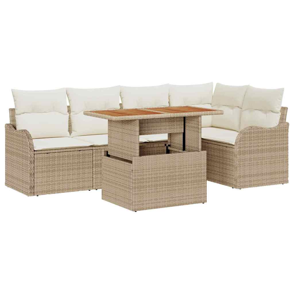 Tuin Sofa Set met opslag 6 pcs Beige Poly riet is nu te koop bij PeponiXL, paradijselijk wonen!