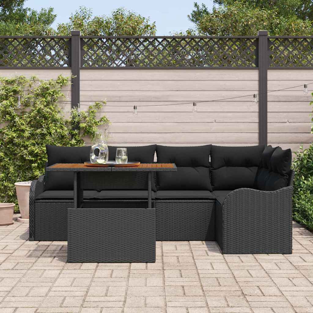 Tuin Sofa Set met opslag 6 pcs Zwart Poly riet is nu te koop bij PeponiXL, paradijselijk wonen!