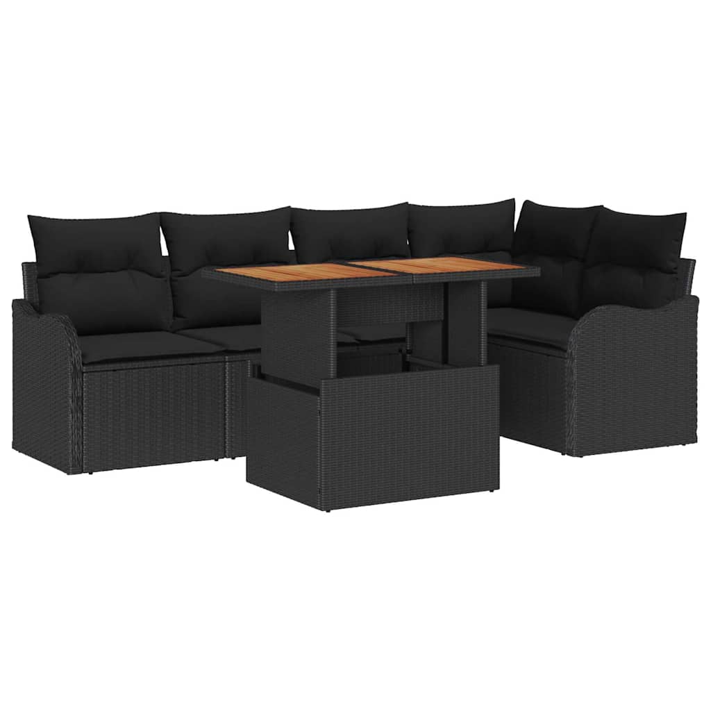 Tuin Sofa Set met opslag 6 pcs Zwart Poly riet is nu te koop bij PeponiXL, paradijselijk wonen!