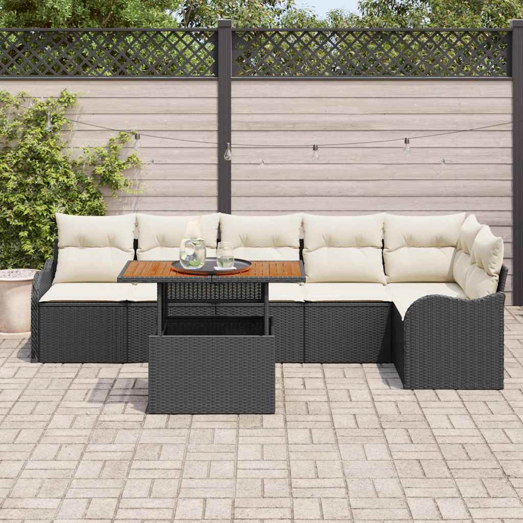 Tuin Sofa Set met opslag 7 pcs Zwart Poly riet is nu te koop bij PeponiXL, paradijselijk wonen!