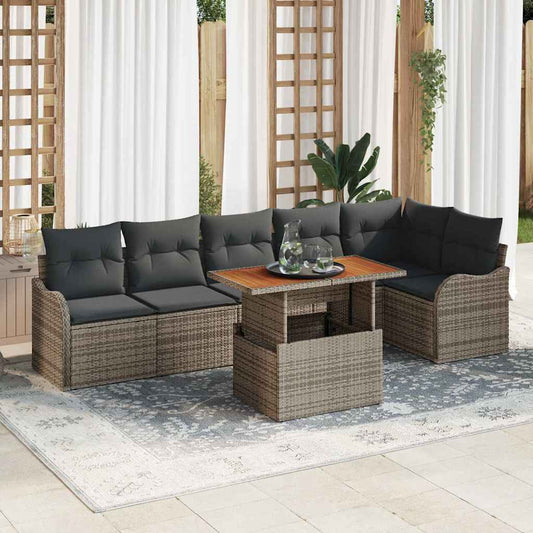 Tuin Sofa Set met opslag 7 pcs Grijs Poly riet is nu te koop bij PeponiXL, paradijselijk wonen!