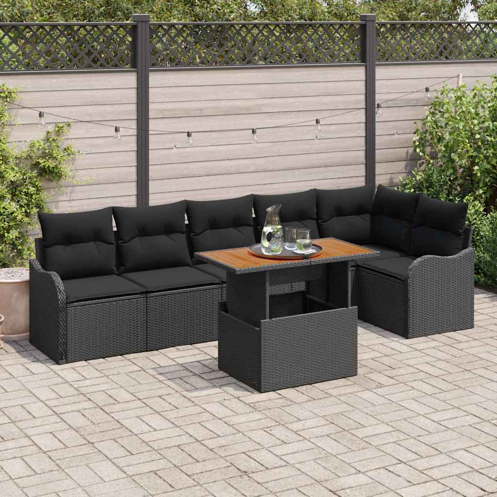 Tuin Sofa Set met opslag 7 pcs Zwart Poly riet is nu te koop bij PeponiXL, paradijselijk wonen!