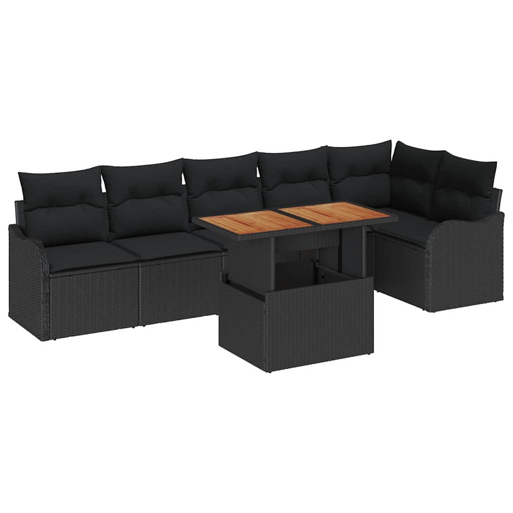 Tuin Sofa Set met opslag 7 pcs Zwart Poly riet is nu te koop bij PeponiXL, paradijselijk wonen!