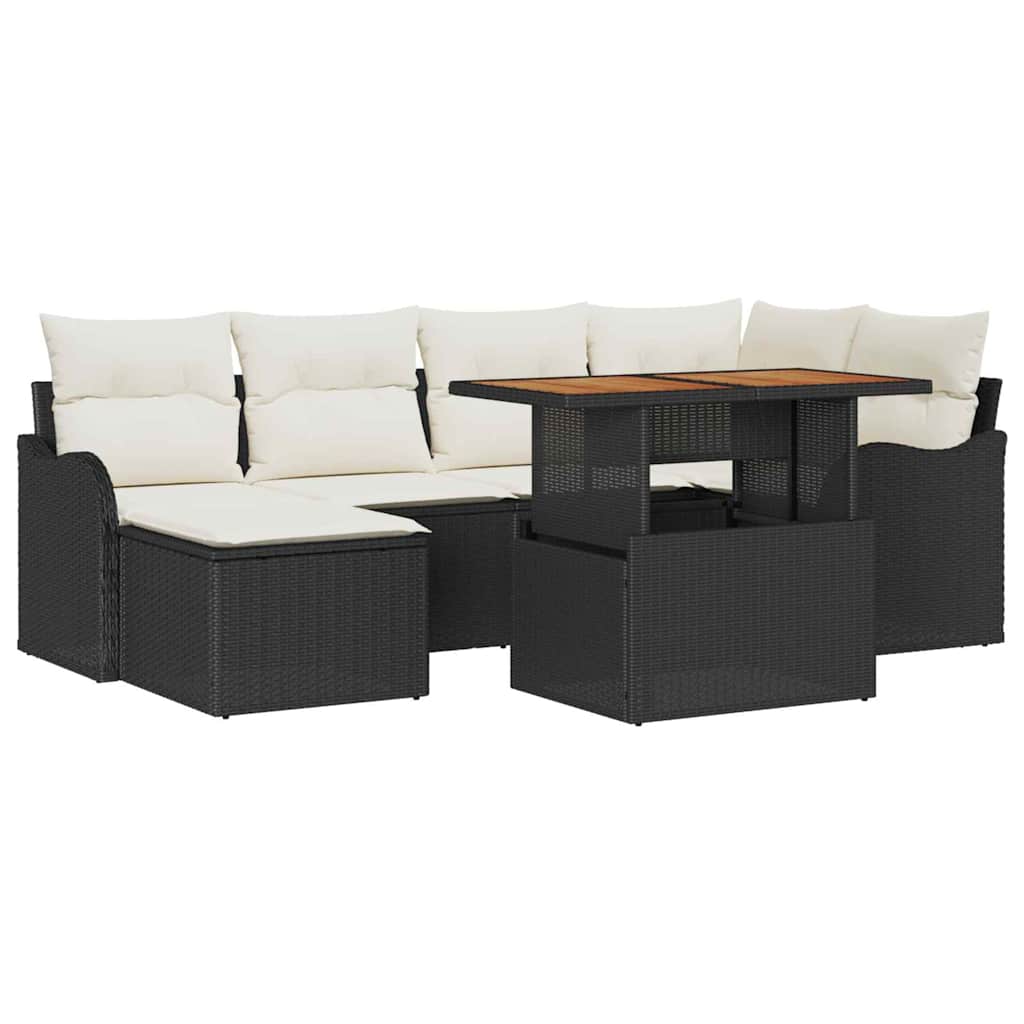 Tuin Sofa Set met opslag 7 pcs Zwart Poly riet is nu te koop bij PeponiXL, paradijselijk wonen!