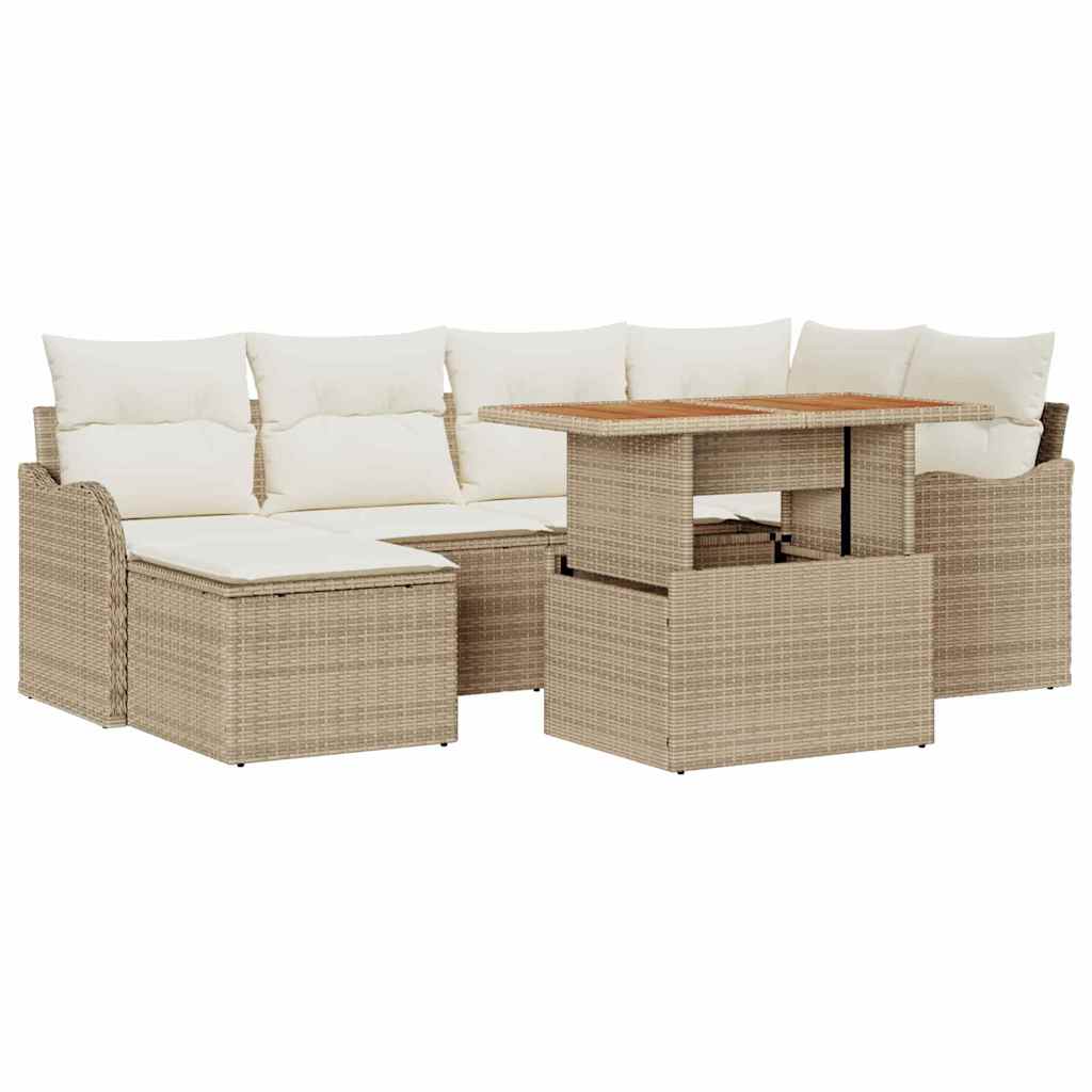 Tuin Sofa Set met opslag 7 pcs Beige Poly riet is nu te koop bij PeponiXL, paradijselijk wonen!