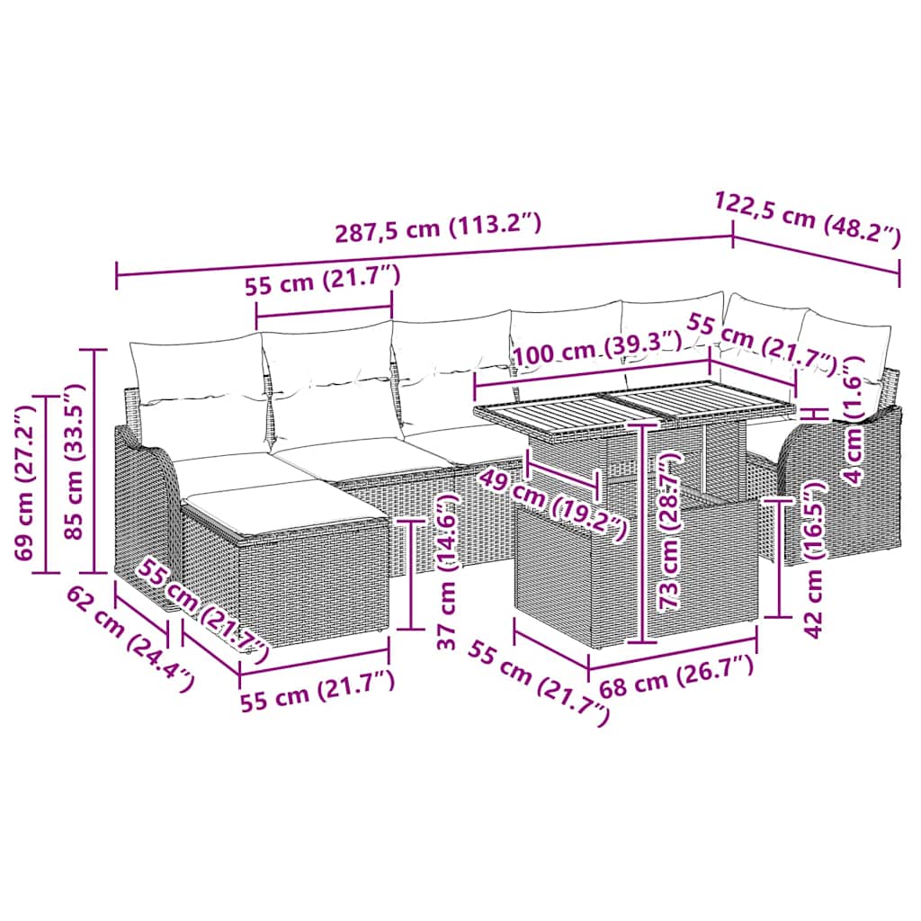 Tuin Sofa Set met opslag 8 pcs Grijs Poly riet is nu te koop bij PeponiXL, paradijselijk wonen!