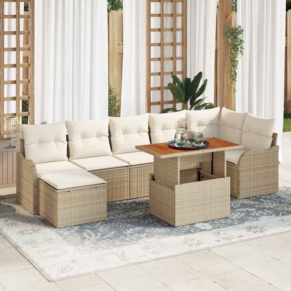 Tuin Sofa Set met opslag 8 pcs Beige Poly riet is nu te koop bij PeponiXL, paradijselijk wonen!