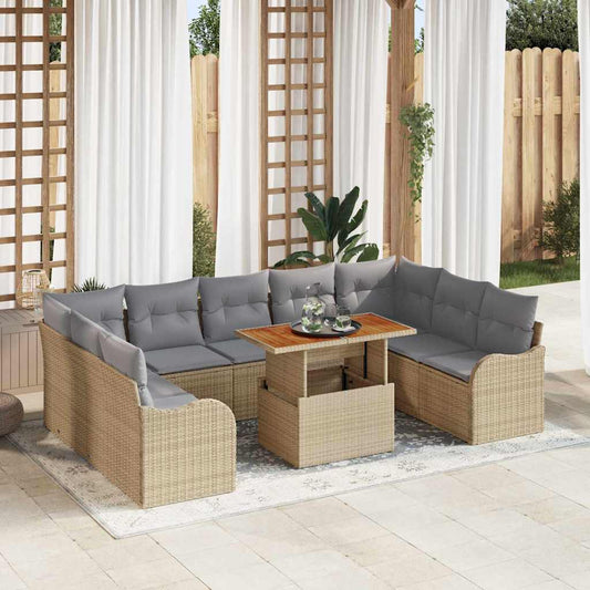 Tuin Sofa Set met opslag 10 pcs Beige Poly riet is nu te koop bij PeponiXL, paradijselijk wonen!