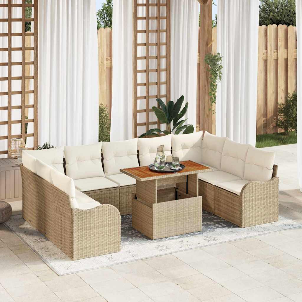 Tuin Sofa Set met opslag 10 pcs Beige Poly riet is nu te koop bij PeponiXL, paradijselijk wonen!