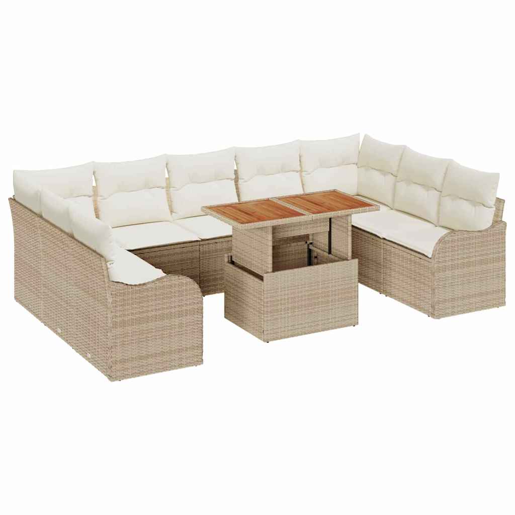 Tuin Sofa Set met opslag 10 pcs Beige Poly riet is nu te koop bij PeponiXL, paradijselijk wonen!