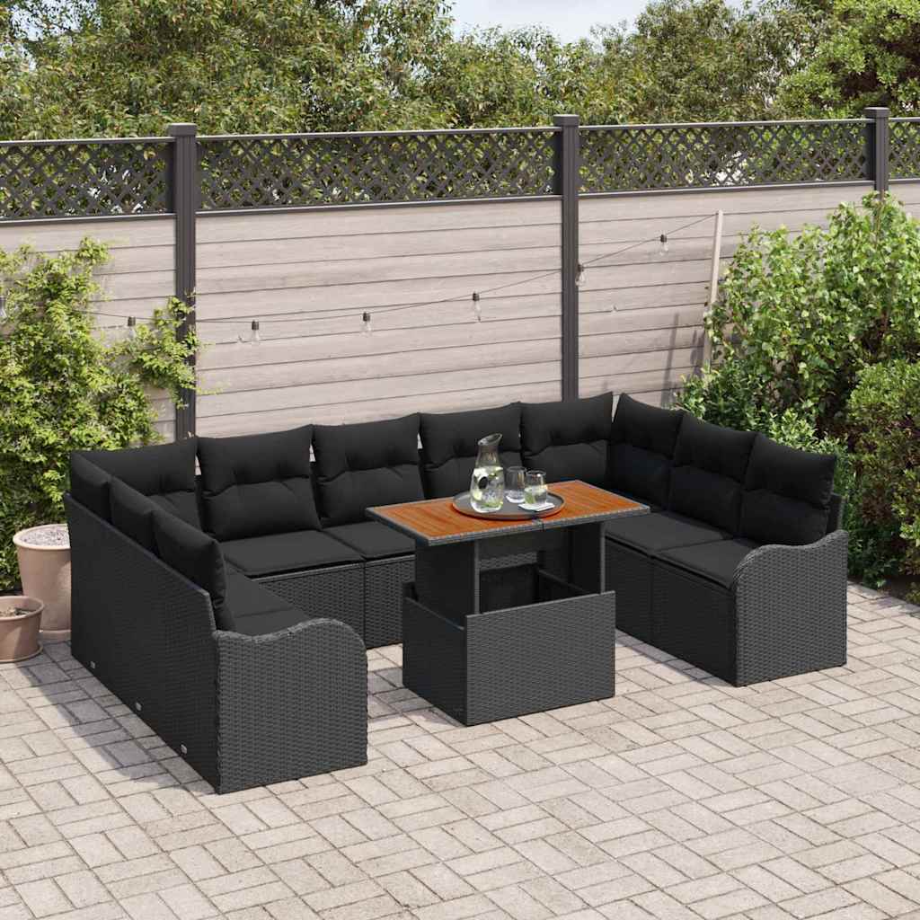 Tuin Sofa Set met opslag 10 pcs Zwart Poly riet is nu te koop bij PeponiXL, paradijselijk wonen!