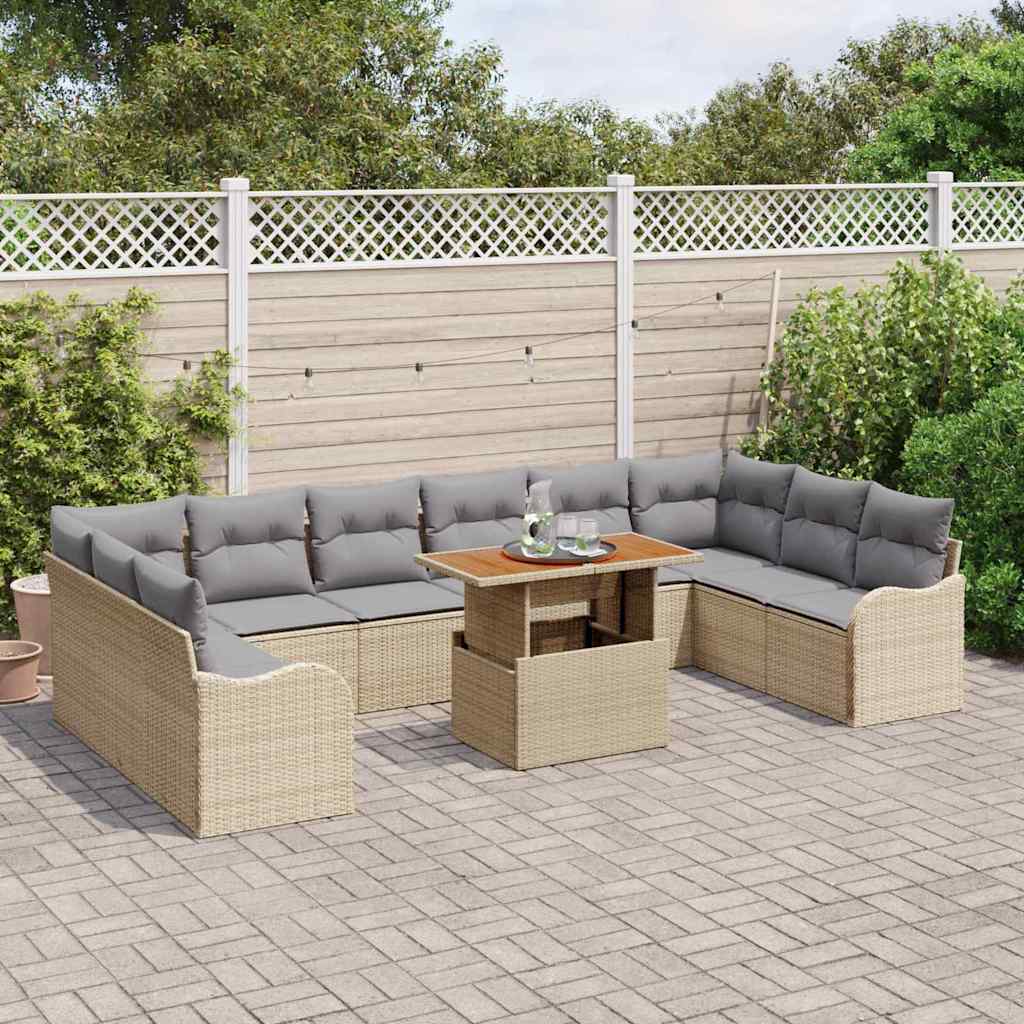 Tuin Sofa Set met opslag 11 pcs Beige Poly riet is nu te koop bij PeponiXL, paradijselijk wonen!