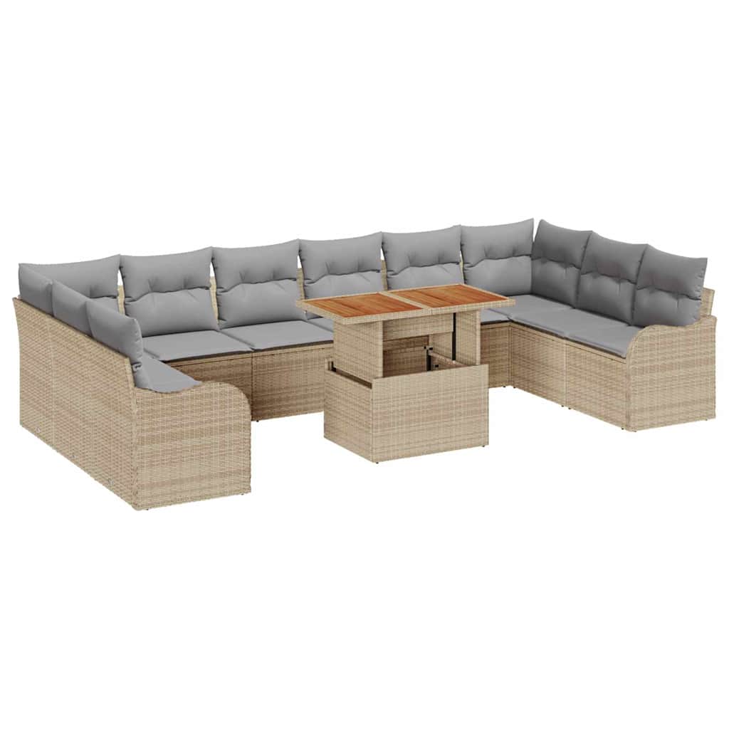 Tuin Sofa Set met opslag 11 pcs Beige Poly riet is nu te koop bij PeponiXL, paradijselijk wonen!