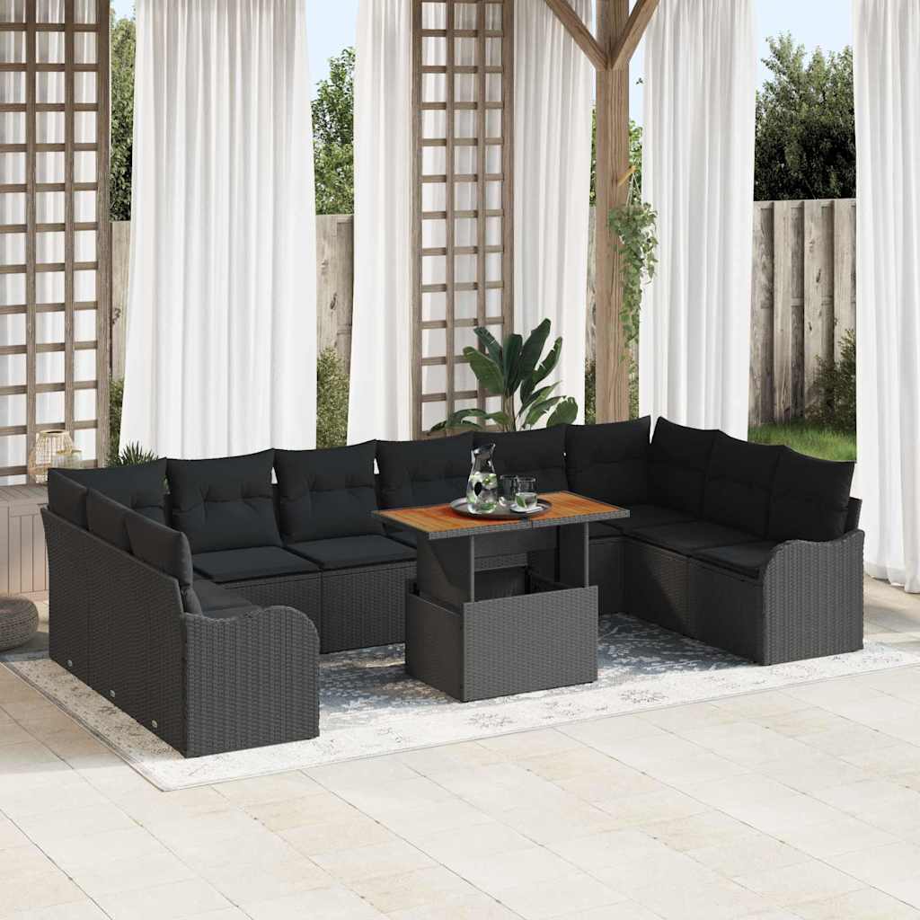 Tuin Sofa Set met opslag 11 pcs Zwart Poly riet is nu te koop bij PeponiXL, paradijselijk wonen!