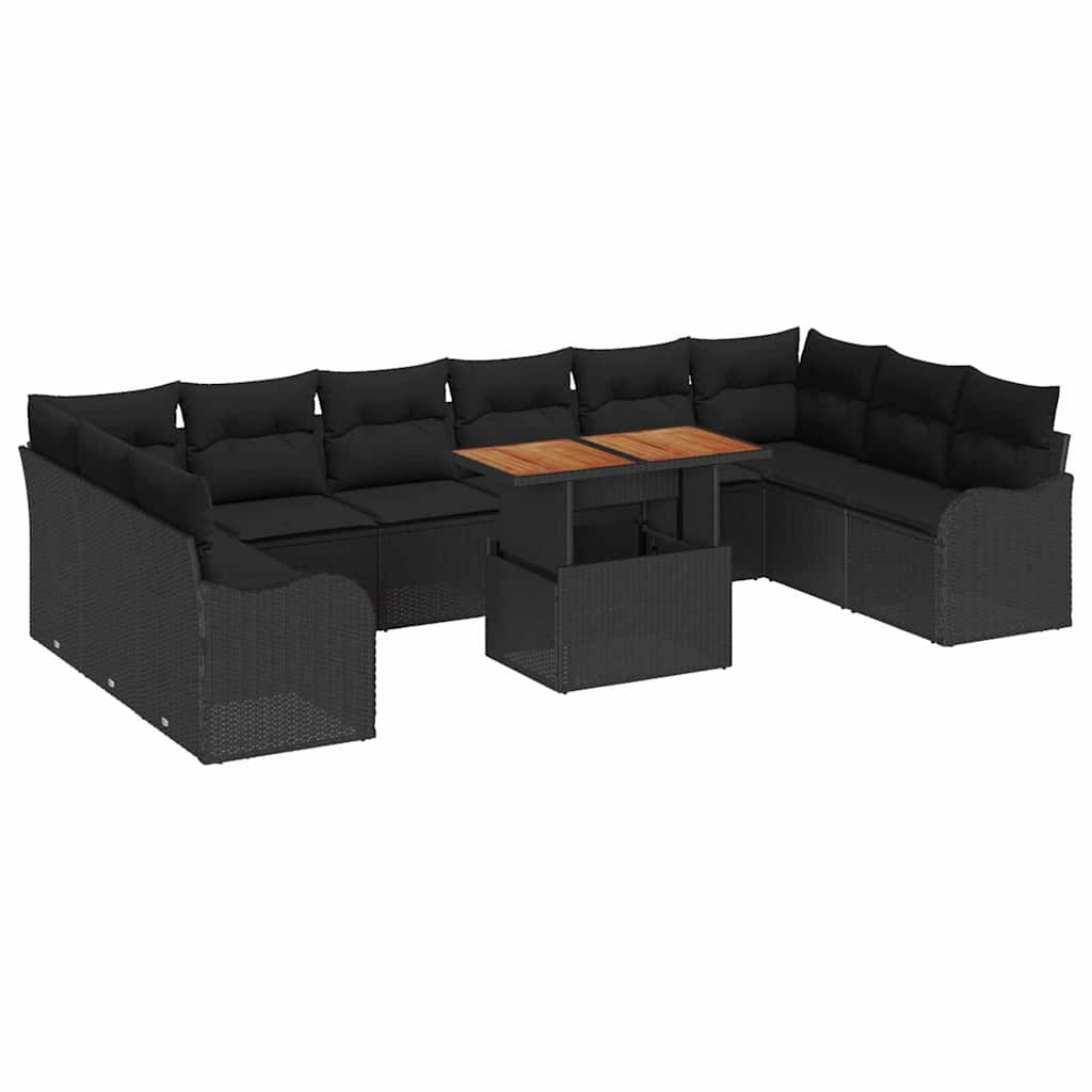 Tuin Sofa Set met opslag 11 pcs Zwart Poly riet is nu te koop bij PeponiXL, paradijselijk wonen!