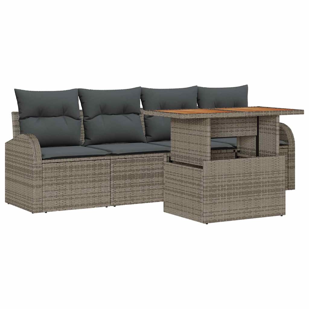 Tuin Sofa Set met opslag 5 pcs Grijs Poly riet is nu te koop bij PeponiXL, paradijselijk wonen!