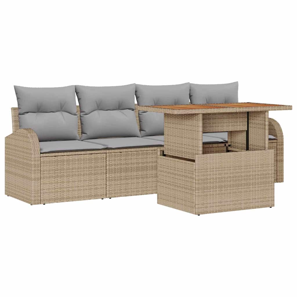 Tuin Sofa Set met opslag 5 pcs Beige Poly riet is nu te koop bij PeponiXL, paradijselijk wonen!