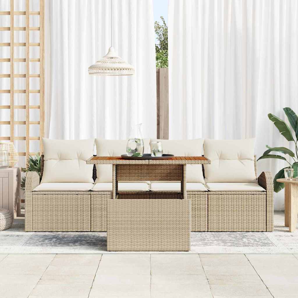 Tuin Sofa Set met opslag 5 pcs Beige Poly riet is nu te koop bij PeponiXL, paradijselijk wonen!