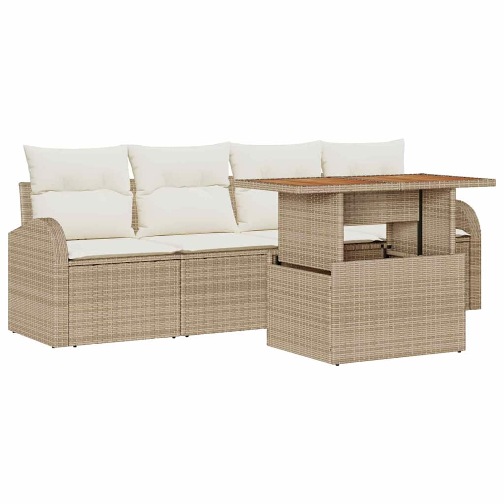 Tuin Sofa Set met opslag 5 pcs Beige Poly riet is nu te koop bij PeponiXL, paradijselijk wonen!