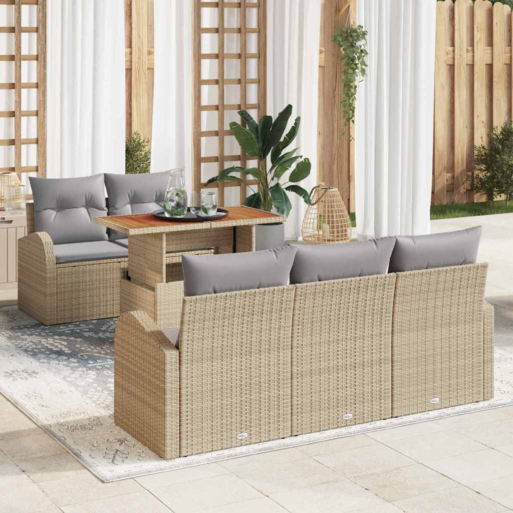 Tuin Sofa Set met opslag 6 pcs Beige Poly riet is nu te koop bij PeponiXL, paradijselijk wonen!