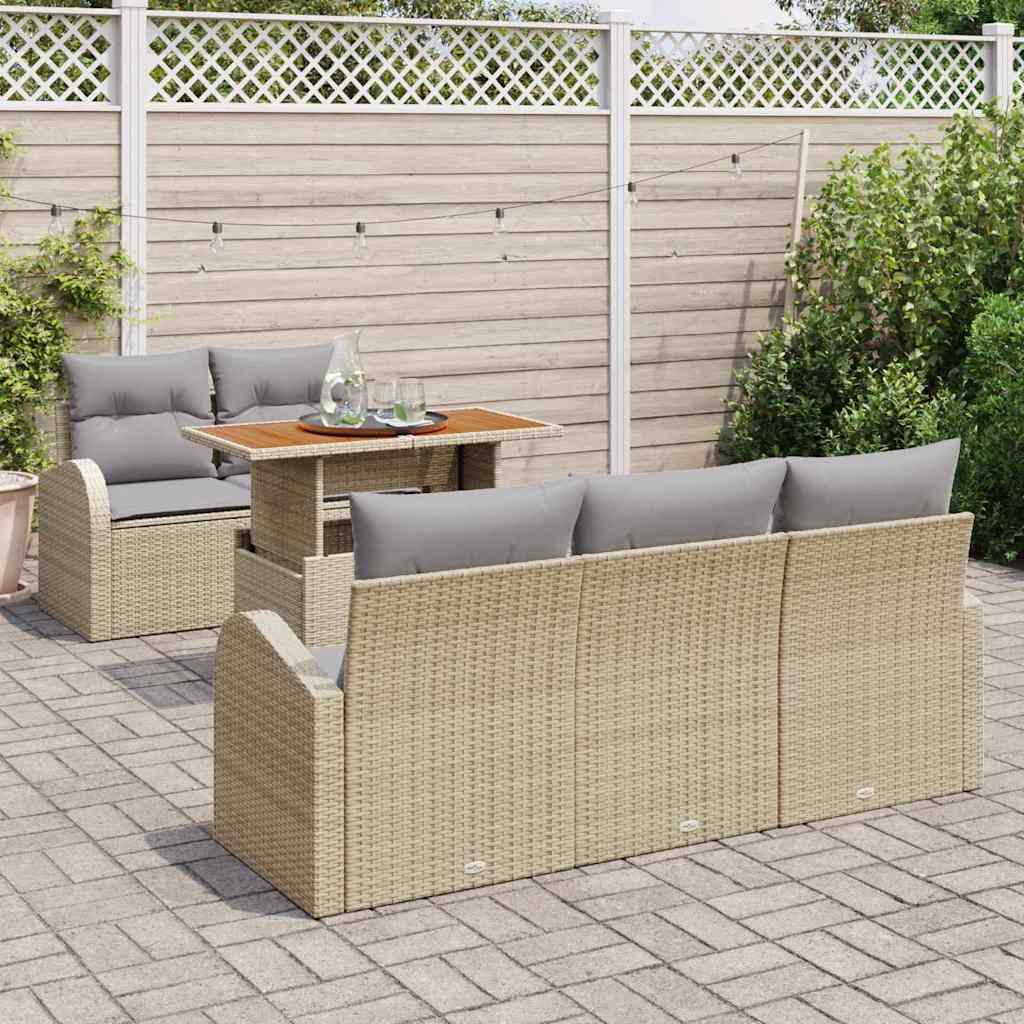 Tuin Sofa Set met opslag 6 pcs Beige Poly riet is nu te koop bij PeponiXL, paradijselijk wonen!