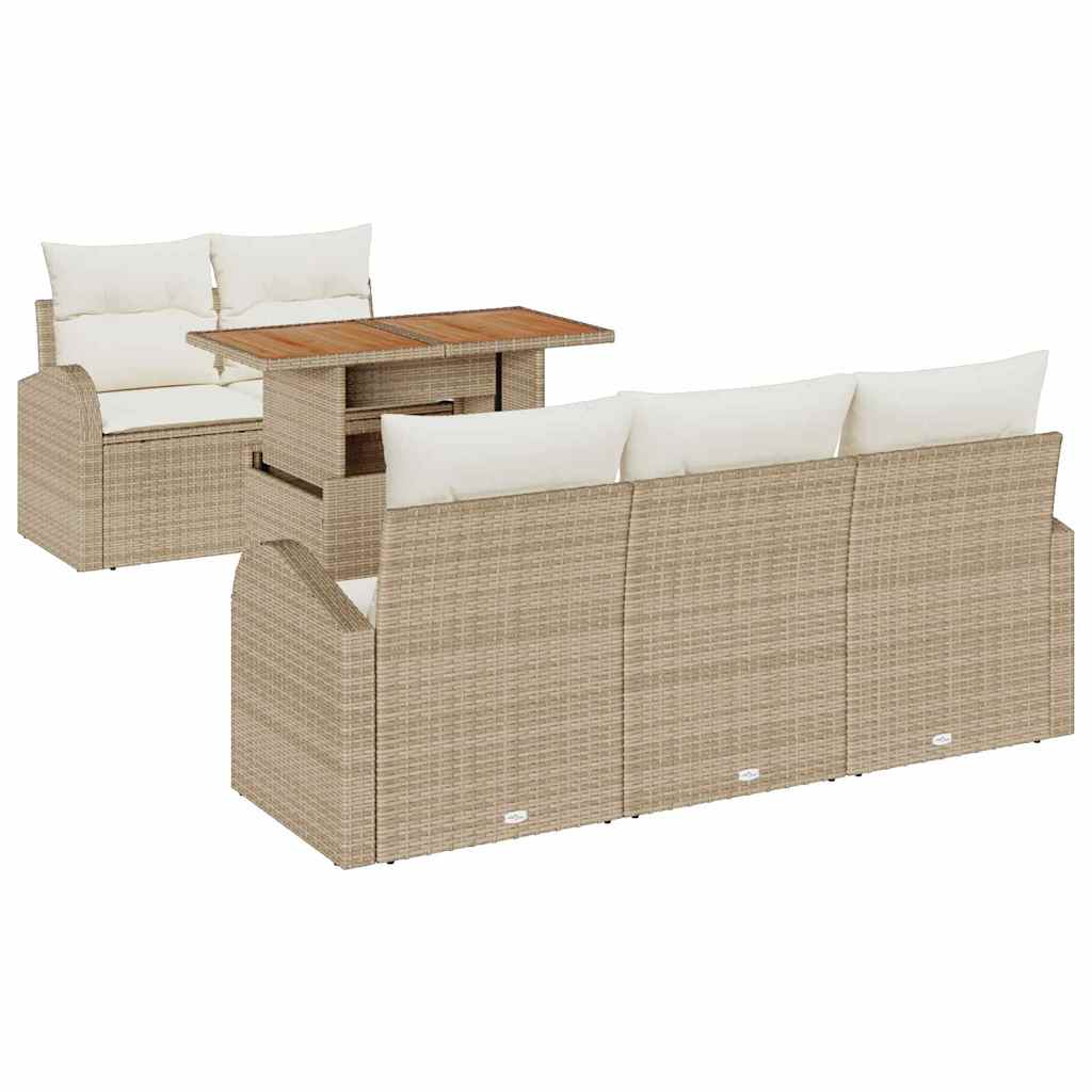 Tuin Sofa Set met opslag 6 pcs Beige Poly riet is nu te koop bij PeponiXL, paradijselijk wonen!