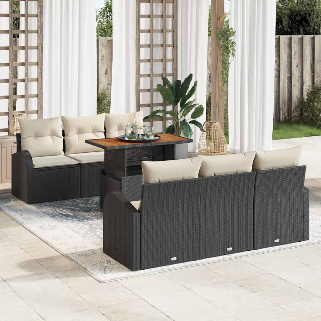 Tuin Sofa Set met opslag 7 pcs Zwart Poly riet is nu te koop bij PeponiXL, paradijselijk wonen!