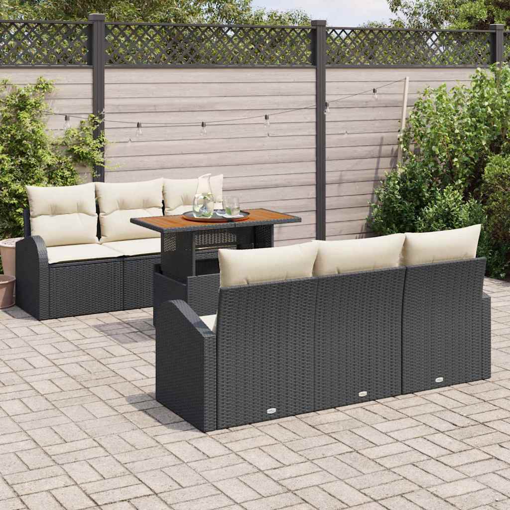 Tuin Sofa Set met opslag 7 pcs Zwart Poly riet is nu te koop bij PeponiXL, paradijselijk wonen!