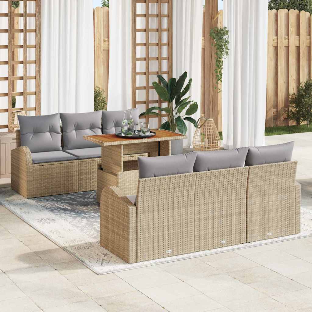 Tuin Sofa Set met opslag 7 pcs Beige Poly riet is nu te koop bij PeponiXL, paradijselijk wonen!