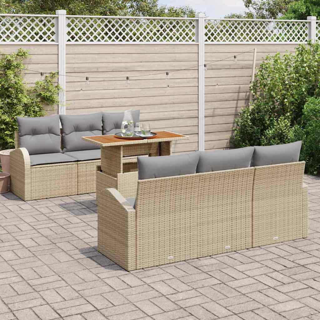 Tuin Sofa Set met opslag 7 pcs Beige Poly riet is nu te koop bij PeponiXL, paradijselijk wonen!