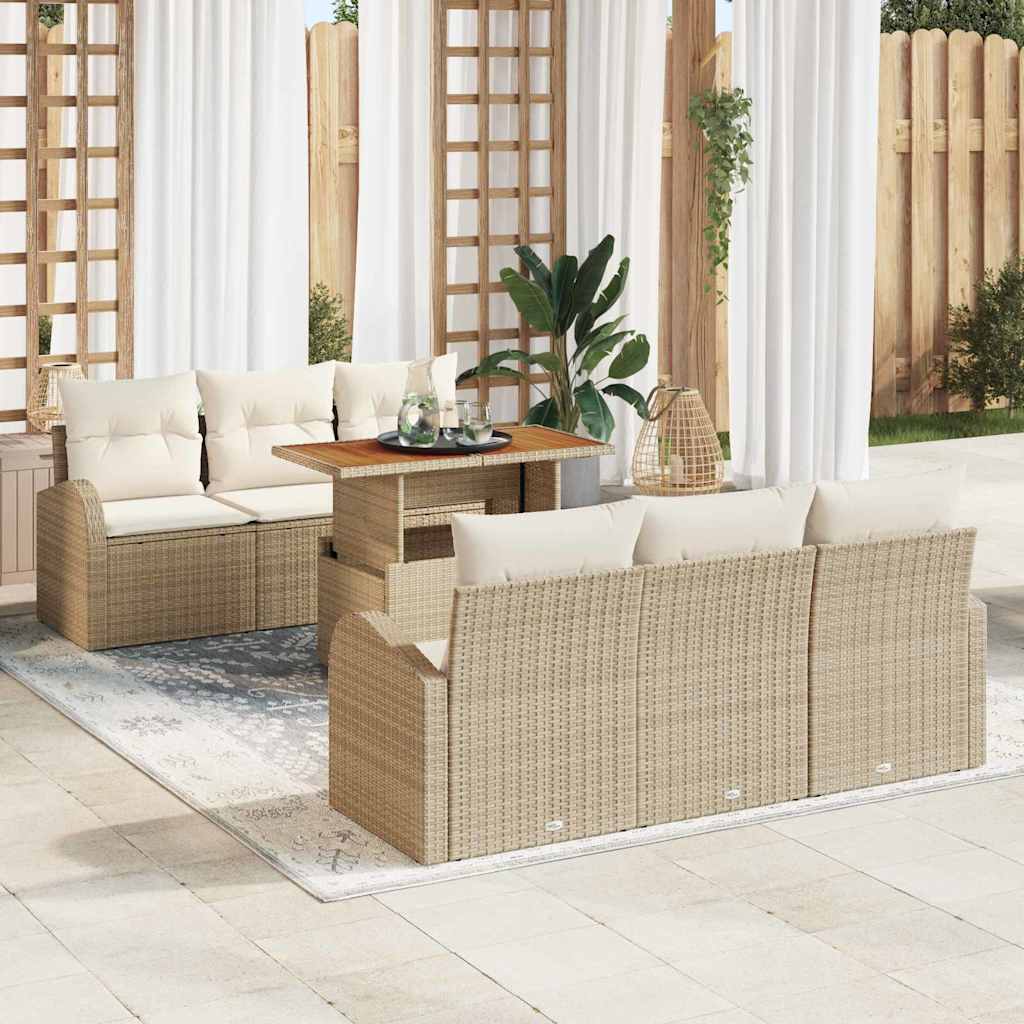 Tuin Sofa Set met opslag 7 pcs Beige Poly riet is nu te koop bij PeponiXL, paradijselijk wonen!