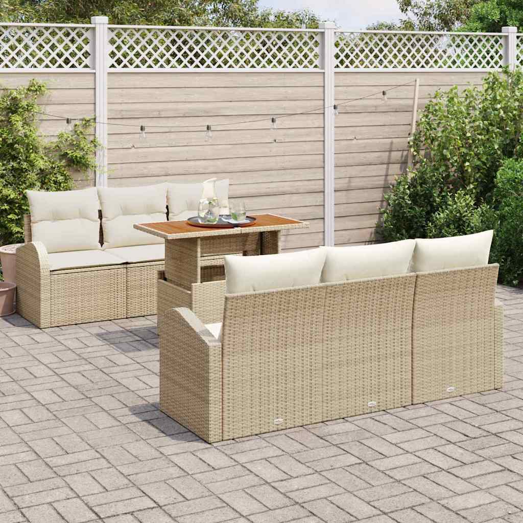 Tuin Sofa Set met opslag 7 pcs Beige Poly riet is nu te koop bij PeponiXL, paradijselijk wonen!
