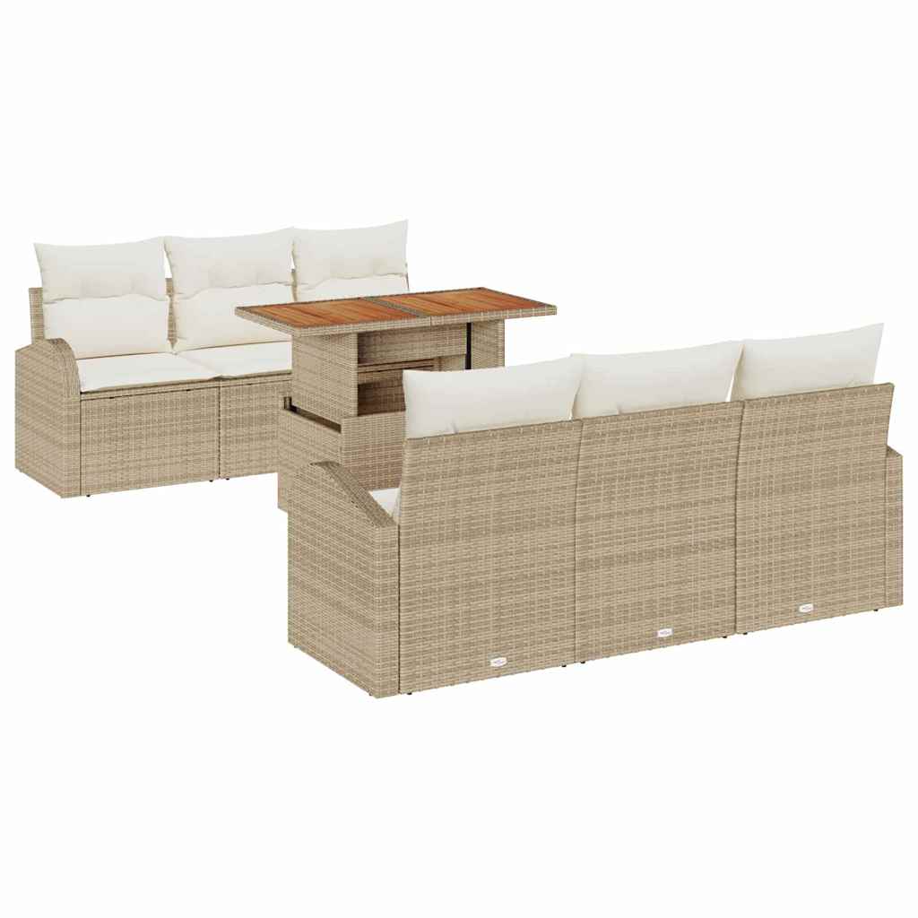 Tuin Sofa Set met opslag 7 pcs Beige Poly riet is nu te koop bij PeponiXL, paradijselijk wonen!