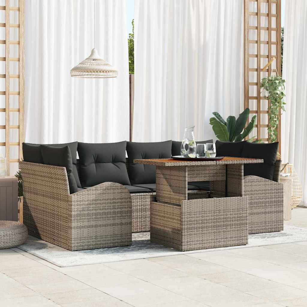 Tuin Sofa Set met opslag 7 pcs Grijs Poly riet is nu te koop bij PeponiXL, paradijselijk wonen!