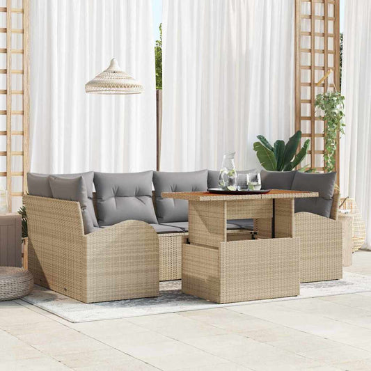 Tuin Sofa Set met opslag 7 pcs Beige Poly riet is nu te koop bij PeponiXL, paradijselijk wonen!
