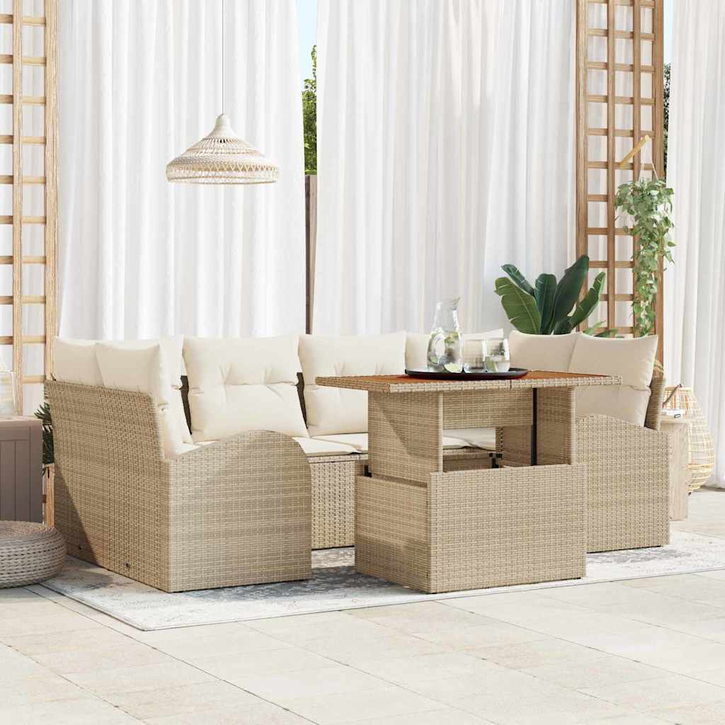 Tuin Sofa Set met opslag 7 pcs Beige Poly riet is nu te koop bij PeponiXL, paradijselijk wonen!