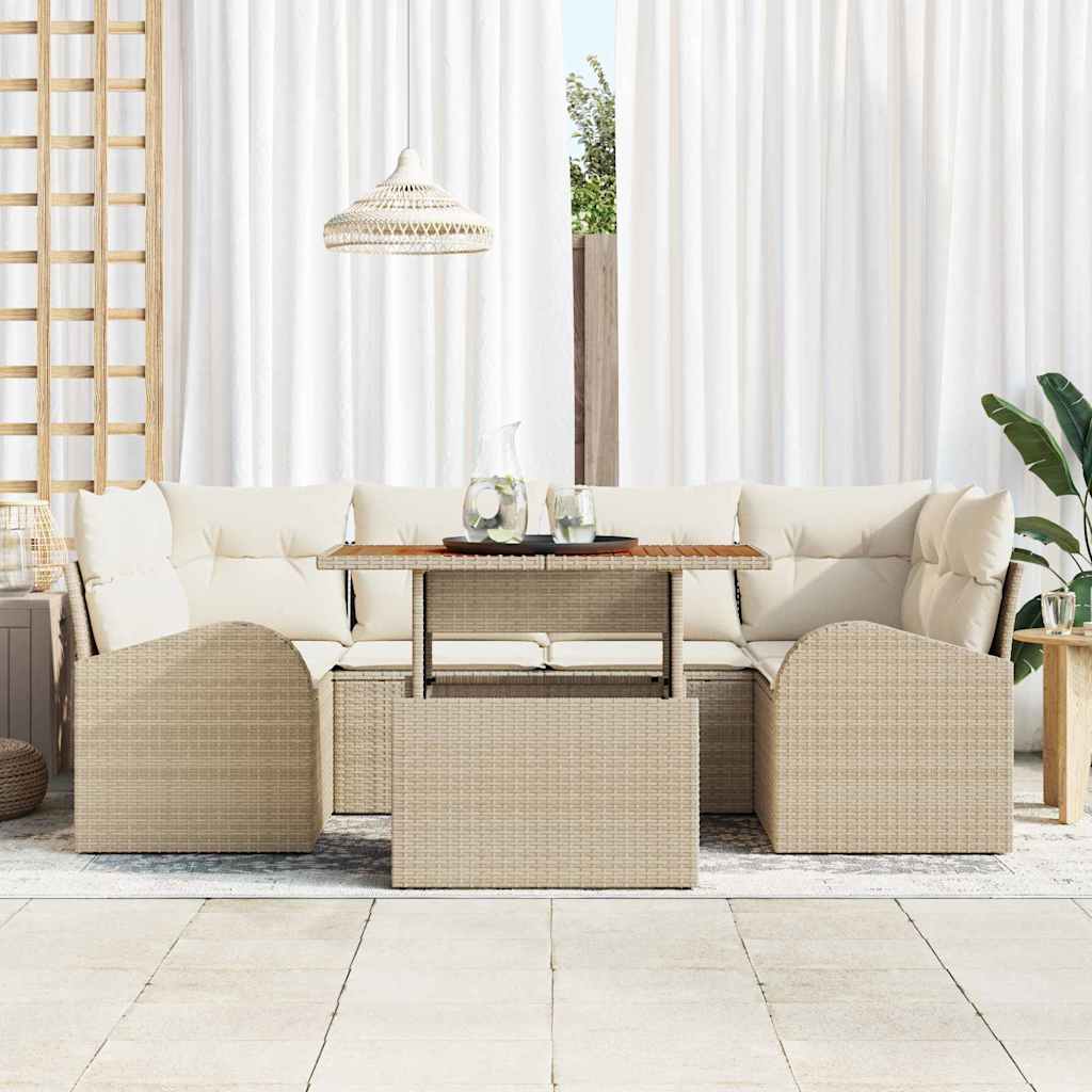 Tuin Sofa Set met opslag 7 pcs Beige Poly riet is nu te koop bij PeponiXL, paradijselijk wonen!